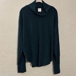 aerie Offline Deep Teal Long Sleeve Thumbholes Mock Neck Fleece Top L